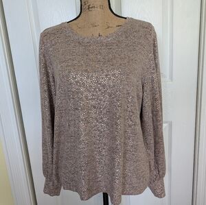 NEW John Paul Richard Sweater Pink Metallic Speckled Long Balloon Sleeves Sie XL
